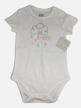 NWT Stephan Baby Snapshirt 6-12 mo Onesie Let's Chase Rainbows White Bodysuit